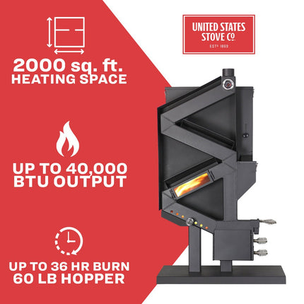 US Stove The WiseWay Pellet Stove 2,000 sq. ft. Non-Electric GW1949 New