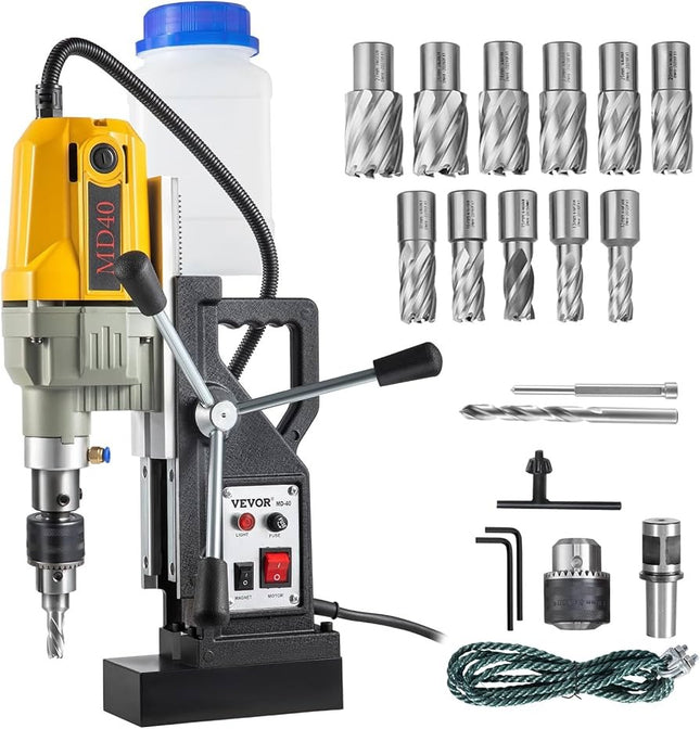 Vevor Electric Mag Drill 1100W 1.57" Boring with 7 Bits 580RPM