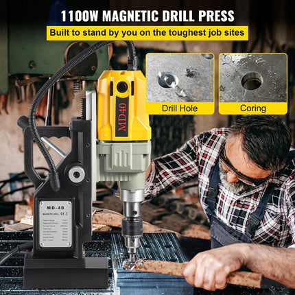 Vevor Electric Mag Drill 1100W 1.57" Boring with 7 Bits 580RPM