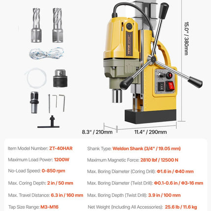 Vevor Electric Mag Drill 1200W 40mm Boring 850 RPM