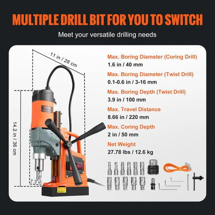 Vevor 1450W Magnetic Drill Press 1.57" Capacity 850RPM