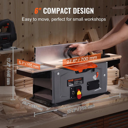 VEVOR 6" Spiral Benchtop Jointer 1.5HP Motor, 10,000 RPM