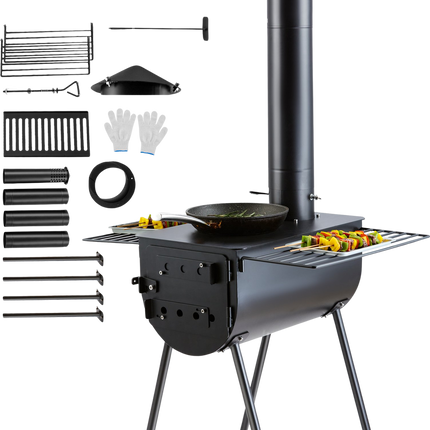 Vevor Tent Wood Stove 118" Alloy Steel Wood-Burning Stove with 3000 Cu. In. Firebox and Chimney Pipes