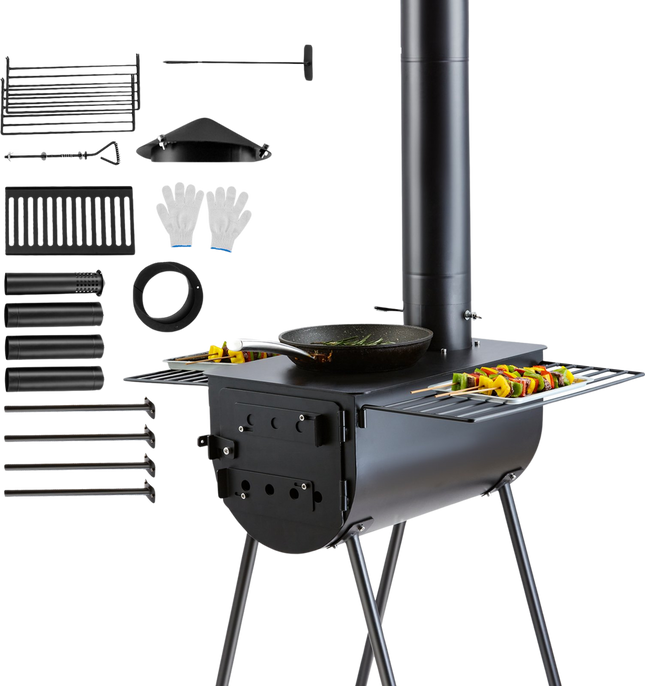 Vevor Tent Wood Stove 118" Alloy Steel Wood-Burning Stove with 3000 Cu. In. Firebox and Chimney Pipes