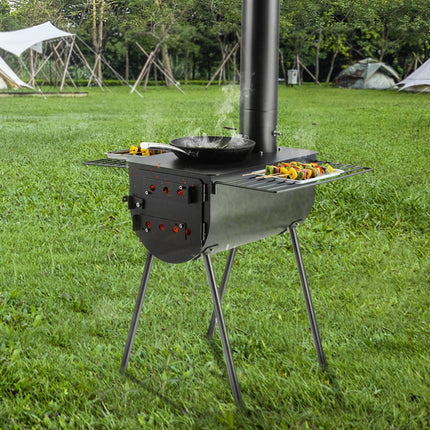 Vevor Tent Wood Stove 118" Alloy Steel Wood-Burning Stove with 3000 Cu. In. Firebox and Chimney Pipes