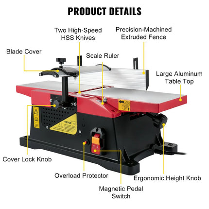 Vevor 6" Benchtop Wood Jointer 1650W Motor 2000RPM New