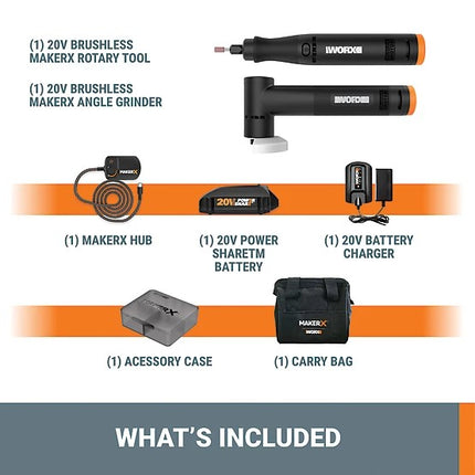 WORX MakerX 20V Rotary Tool & Grinder Power Share Kit
