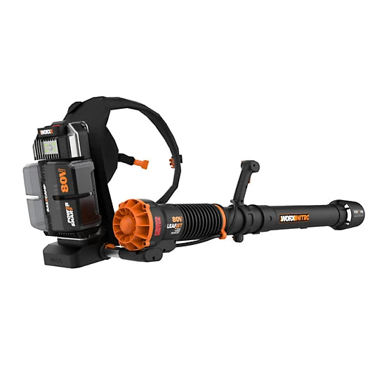WORX Nitro 80V Brushless Backpack Blower - 800 CFM Hurricane Force (150 MPH Wind Speed)