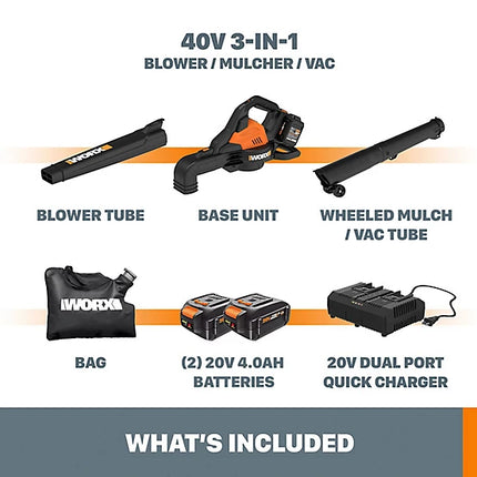 WORX Nitro TriVac 40V Cordless Leaf Blower