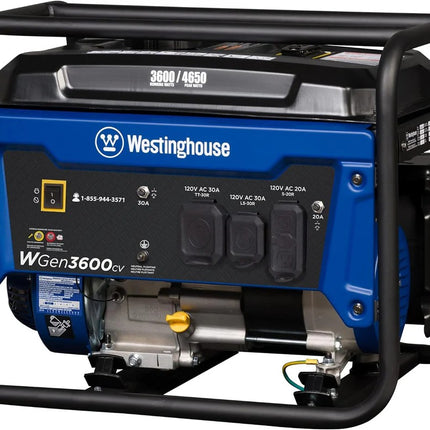 Westinghouse WGen3600cv 3600W/4650W Gas Generator 30A Recoil Start CO Sensor