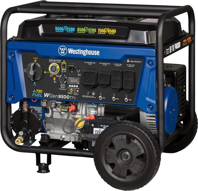 Westinghouse WGen9500TFc 9500W/12500W Tri-Fuel Generator Remote Start CO Sensor New